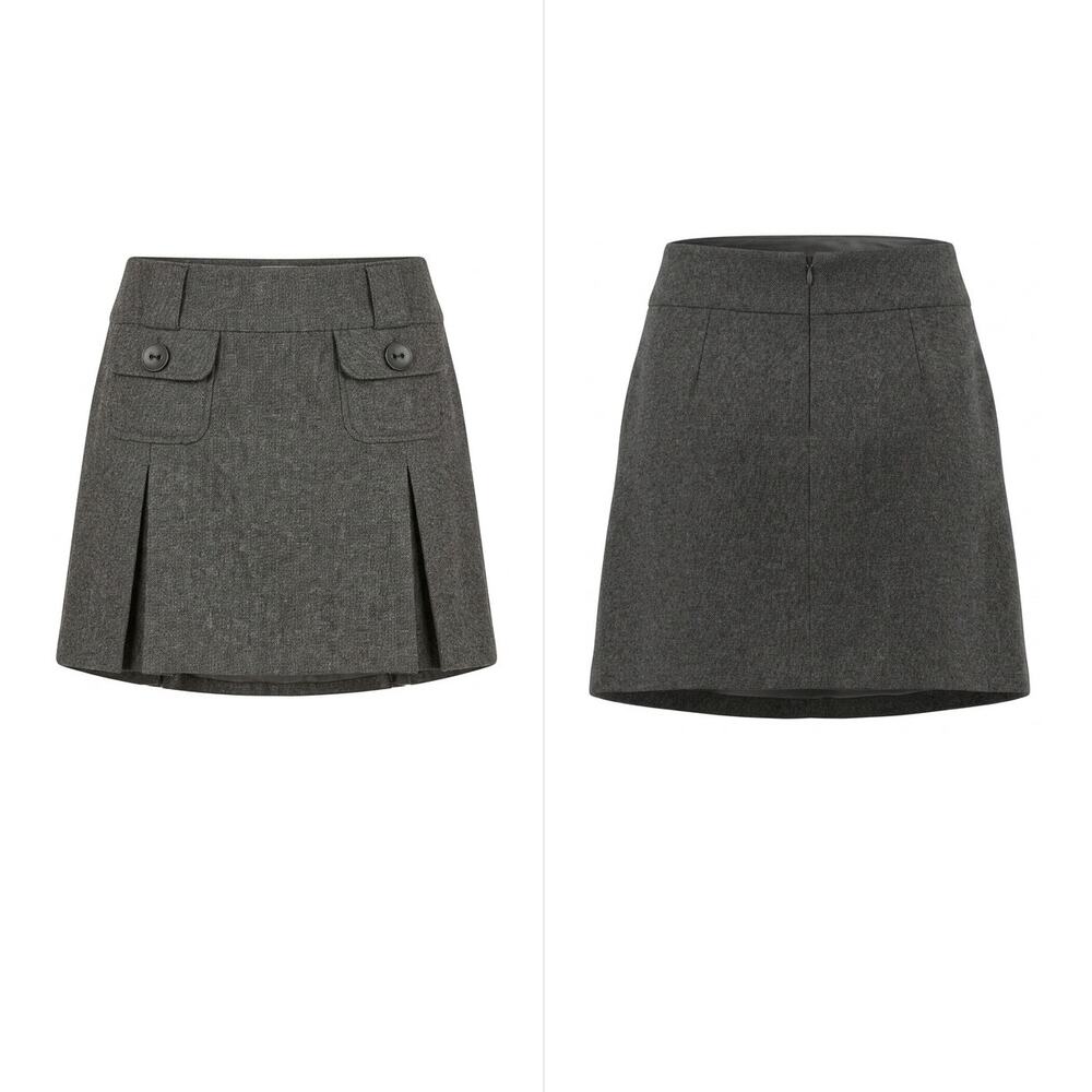 Camaïeu Wool Blend Gray Tweed Lined Pleated Mini Skirt Women Size US 4